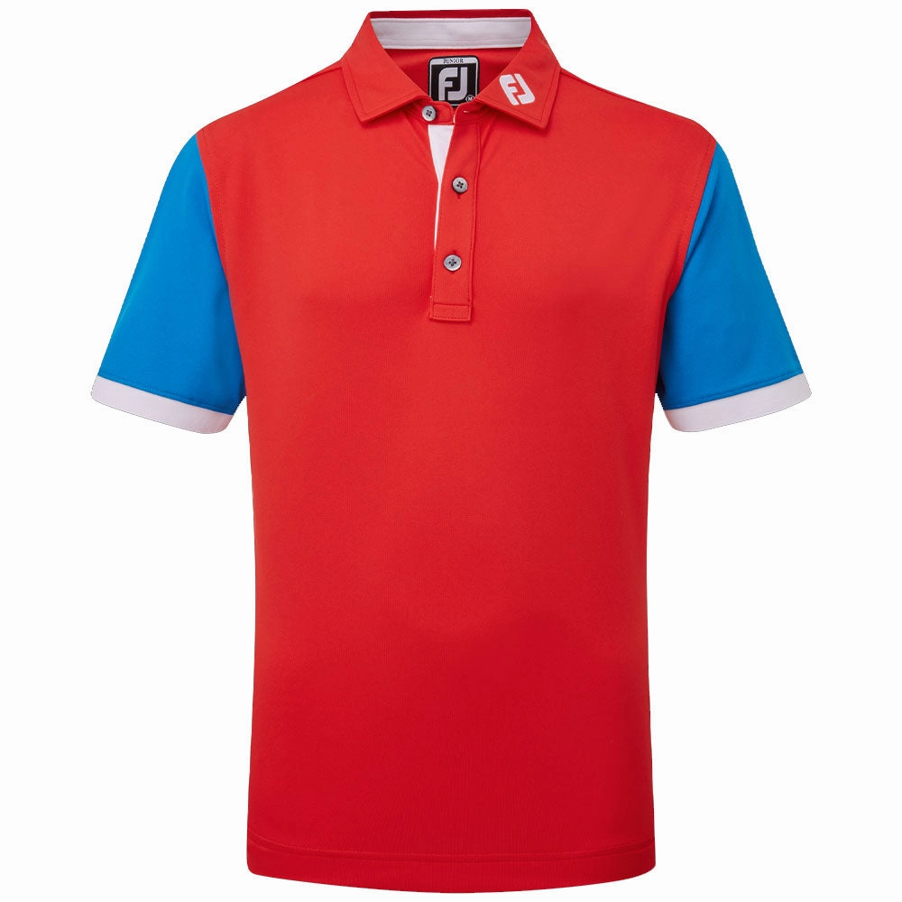 FootJoy Junior Colour Block Polo Shirt - Bright Red Flattering Shape