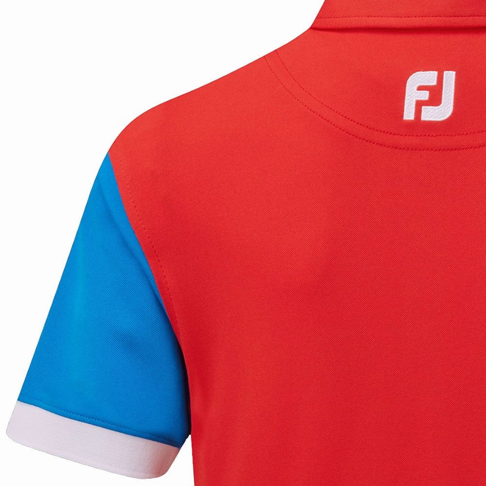 FootJoy Junior Colour Block Polo Shirt - Bright Red Versatile Style Trend Layering Comfort Wear