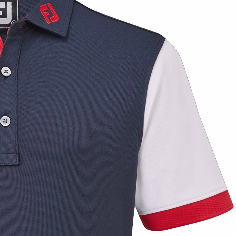 FootJoy Junior Colour Block Polo Shirt - Navy/White Tagless Neckline