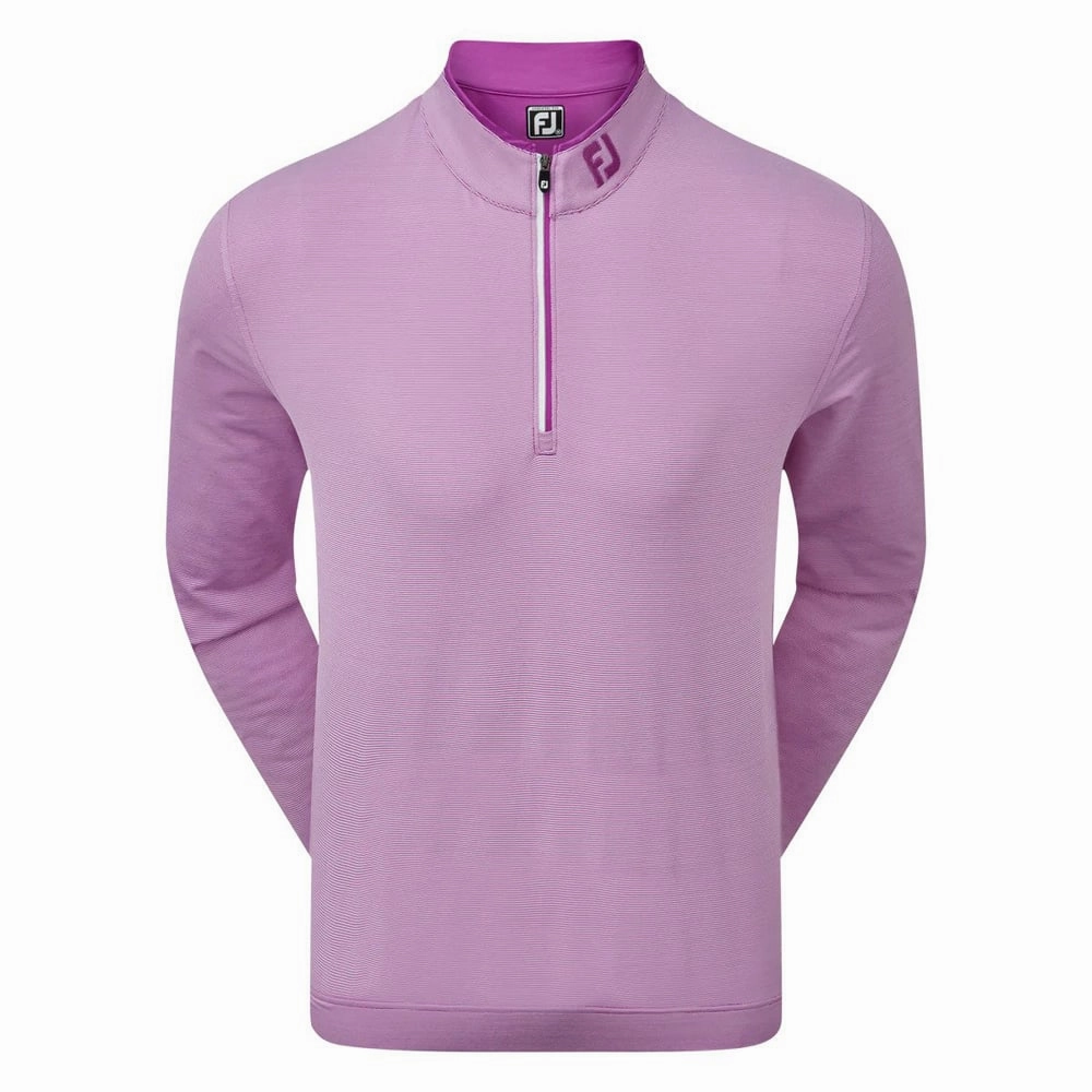 FootJoy Lightweight Microstripe Chill-Out Sweater - Mulberry/White Half sleeve product party readiness