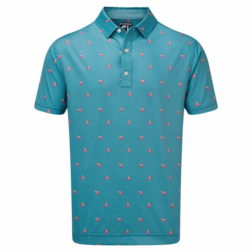 Classic Fit FootJoy Lisle Cocktail Print Polo Shirt - Storm Blue