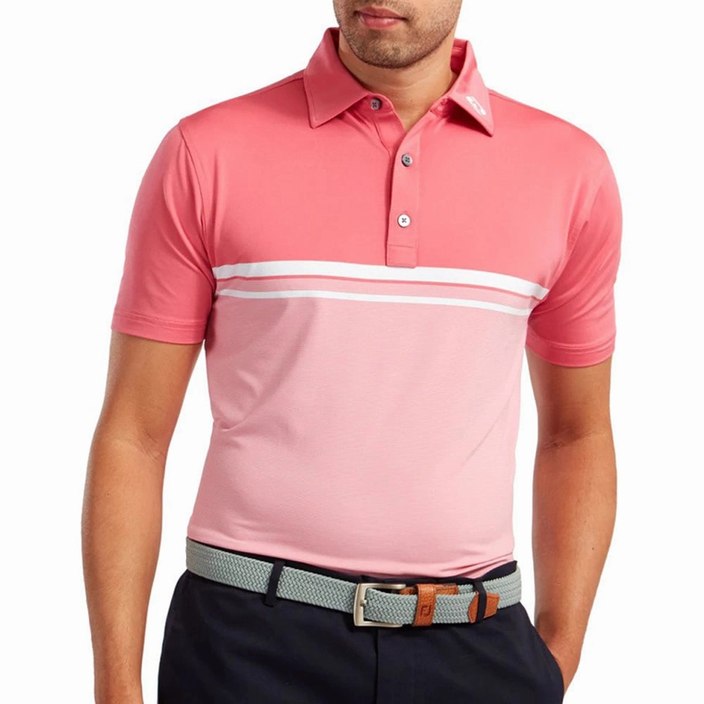FootJoy Lisle End on Stripe Polo Shirt - Cape Red/White Striped modernity