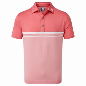 futuristic V neck elegance FootJoy Lisle End on Stripe Polo Shirt - Cape Red/White