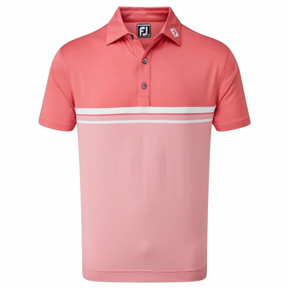 futuristic V neck elegance FootJoy Lisle End on Stripe Polo Shirt - Cape Red/White