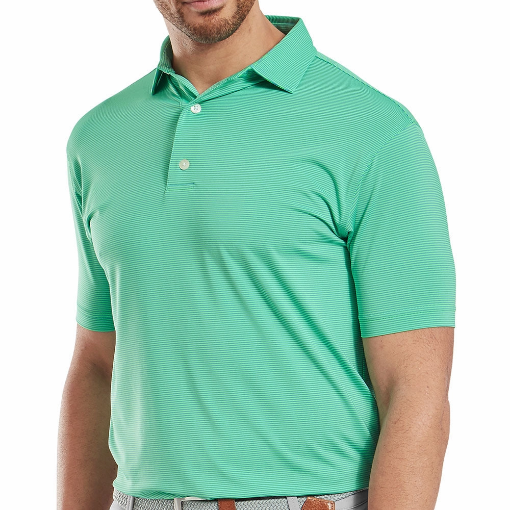 QuickDry Material FootJoy Micro Feeder Stripe Lisle Polo Shirt - Lagoon/Mint