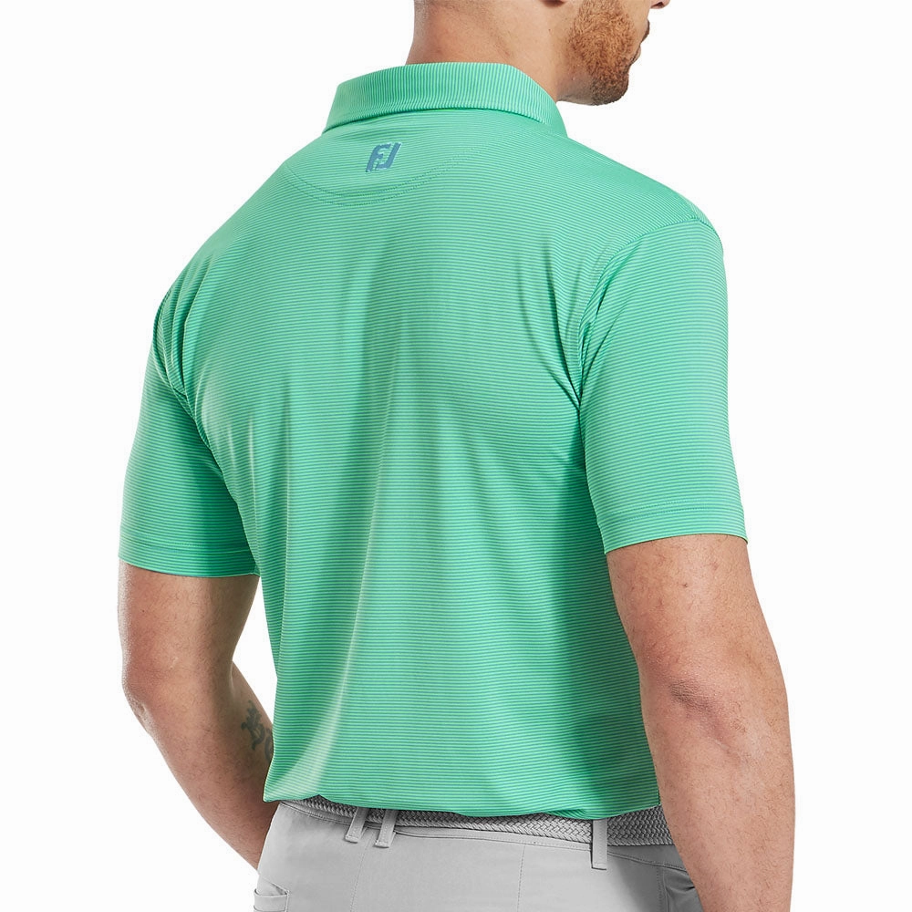 Sleek Style Eco Certified Fiber FootJoy Micro Feeder Stripe Lisle Polo Shirt - Lagoon/Mint