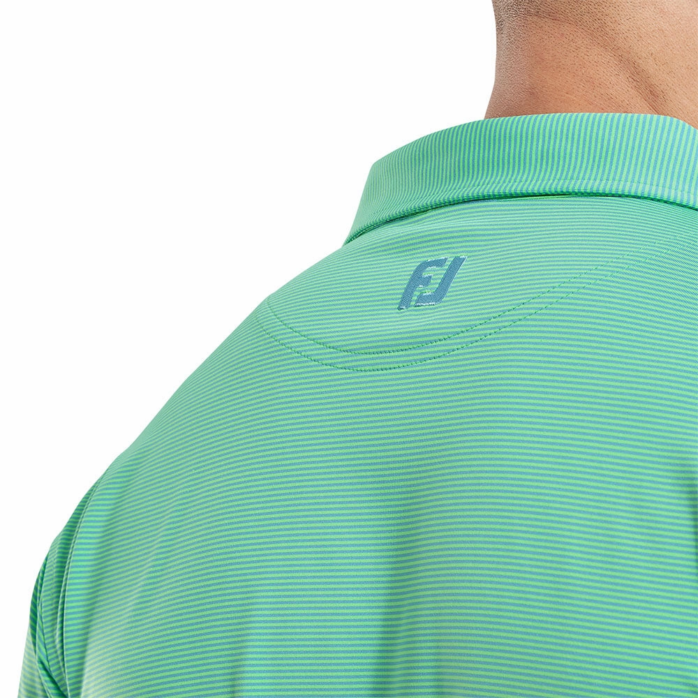 Tight Fit Plus size confidence FootJoy Micro Feeder Stripe Lisle Polo Shirt - Lagoon/Mint