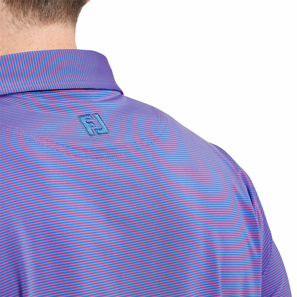 FootJoy Micro Feeder Stripe Lisle Polo Shirt - Marine/Pink UV resistant NeutralTonesCollection