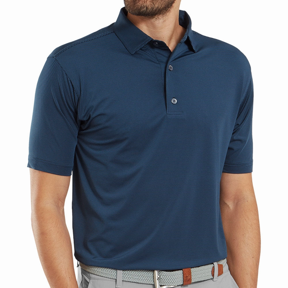 FootJoy Micro Feeder Stripe Lisle Polo Shirt - Navy Tonal Festival wear Layered Hem Design
