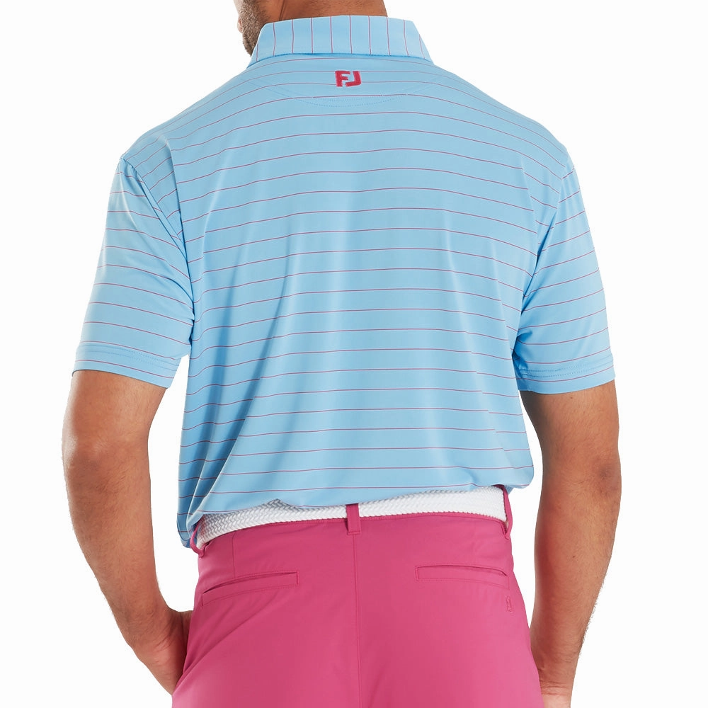 NeutralTonesCollection SlimFit FootJoy Open Pinstripe Lisle Polo Shirt - Air Blue/Magenta