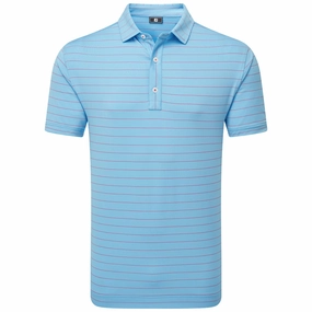 FootJoy Open Pinstripe Lisle Polo Shirt - Air Blue/Magenta Low Impact Processing