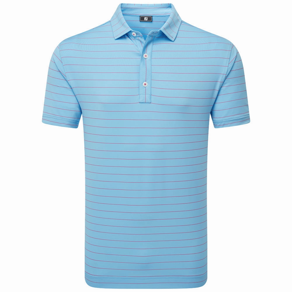 FootJoy Open Pinstripe Lisle Polo Shirt - Air Blue/Magenta Low Impact Processing