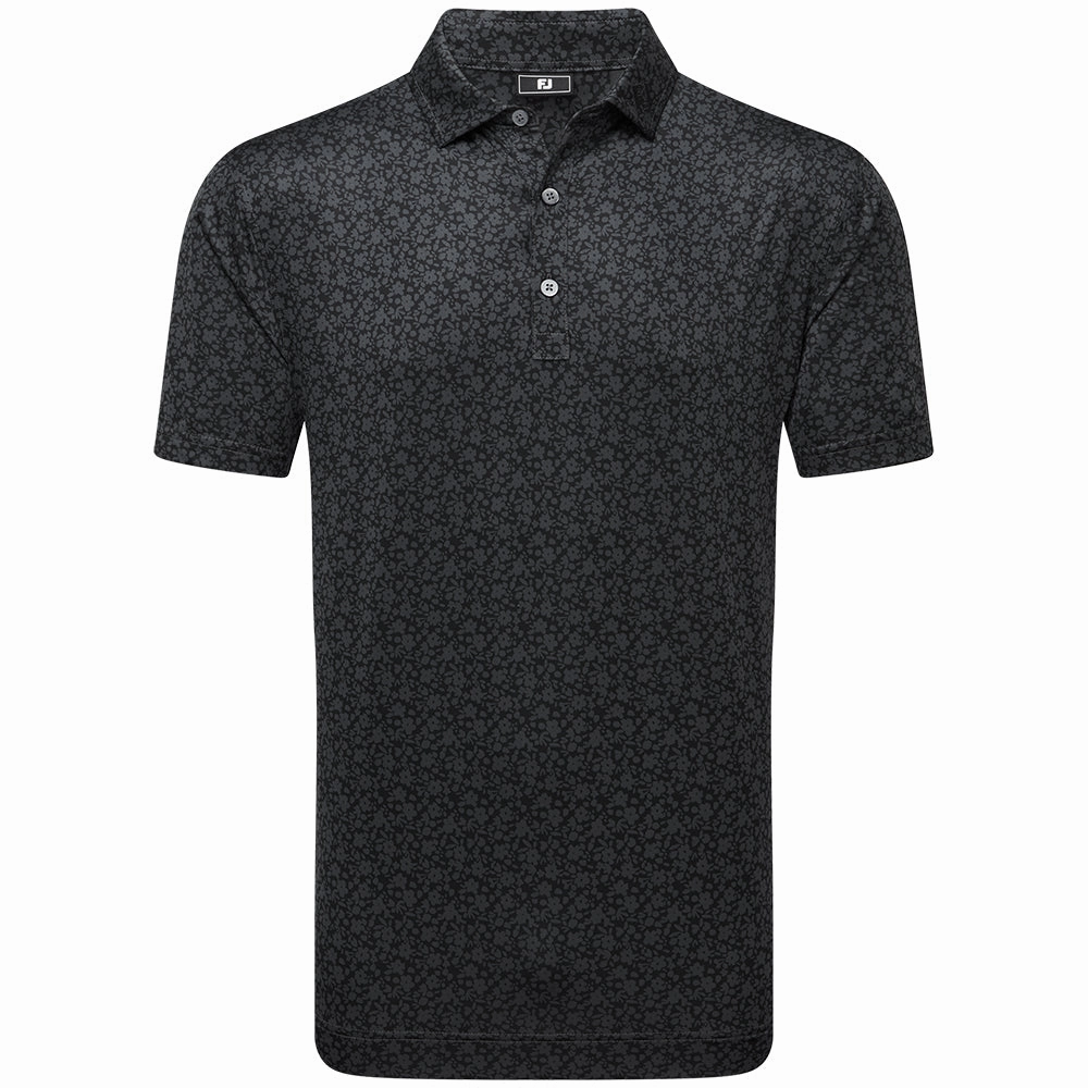 monochromatic Non Toxic Materials FootJoy Painted Floral Lisle Polo Shirt - Black