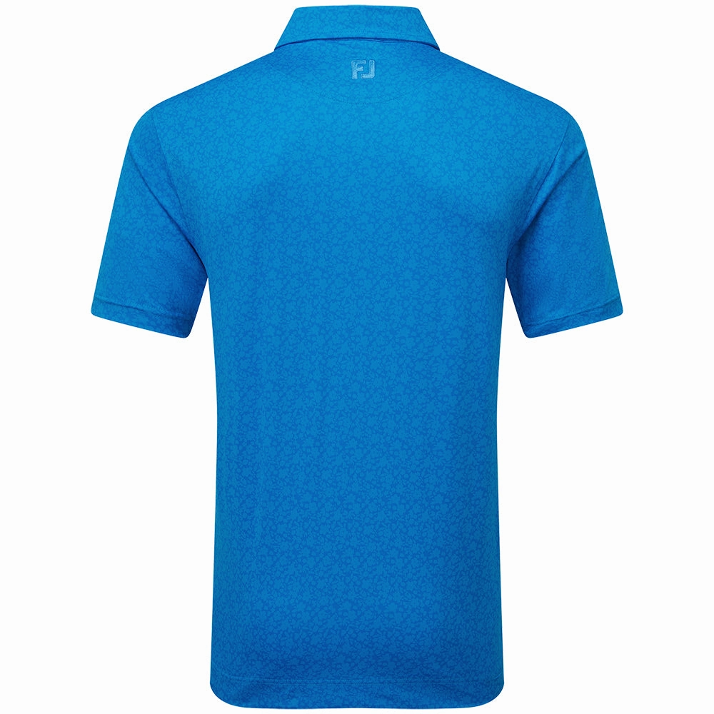 FootJoy Painted Floral Lisle Polo Shirt - Cobalt Sleek Fit Flexible Shoulder Seams