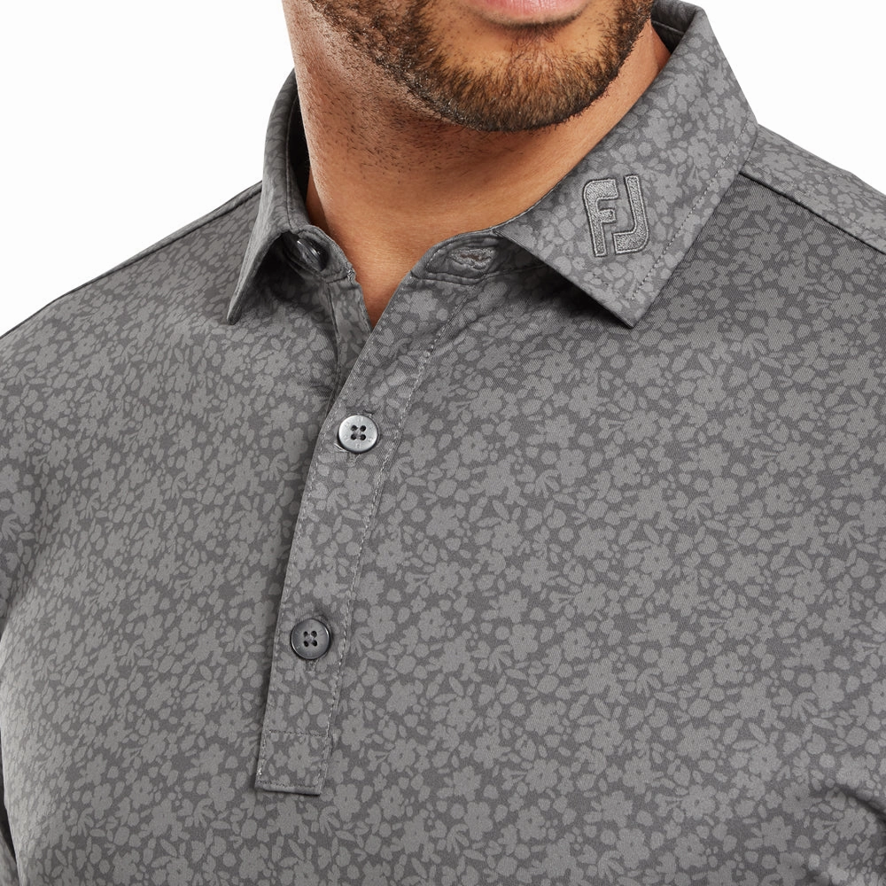 FootJoy Painted Floral Lisle Polo Shirt - Gravel Outdoor Ready Relaxed Wear