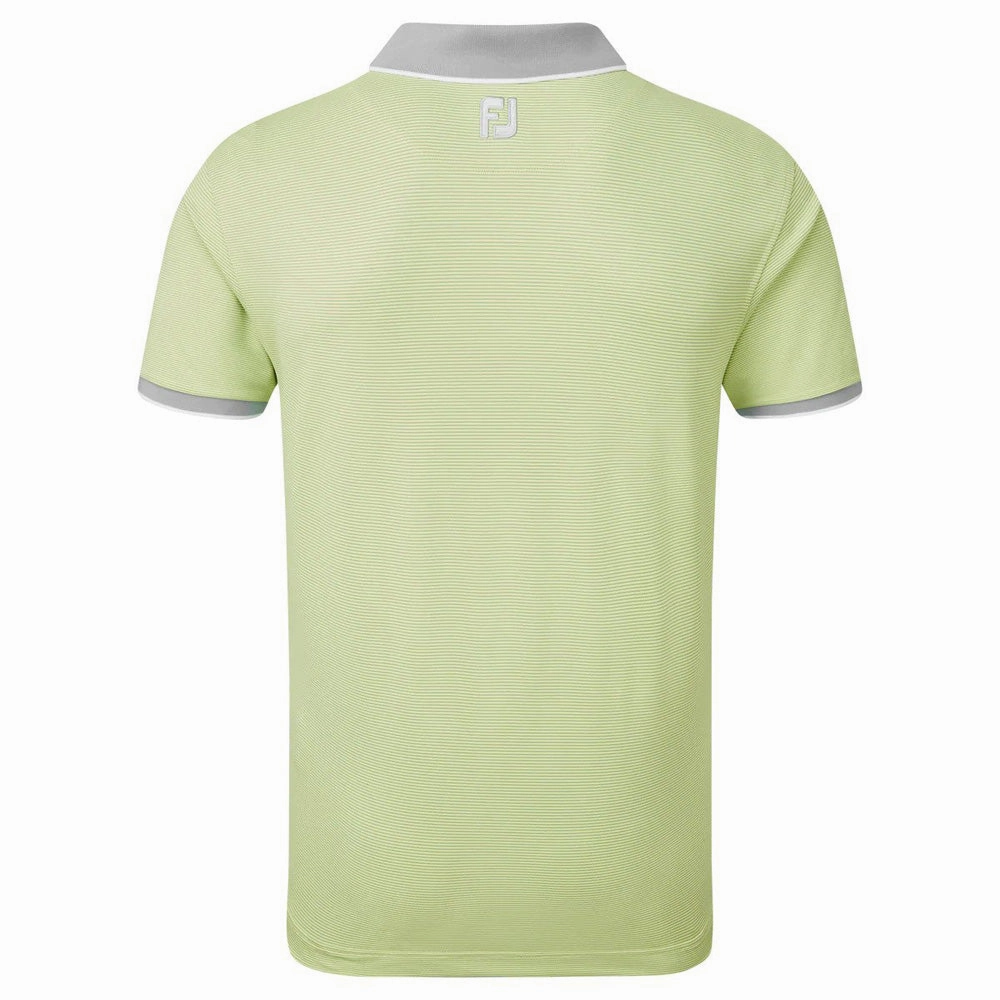 FootJoy Pique Ministripe Polo Shirt - Grey/Lime V neck Organic Cotton Construction