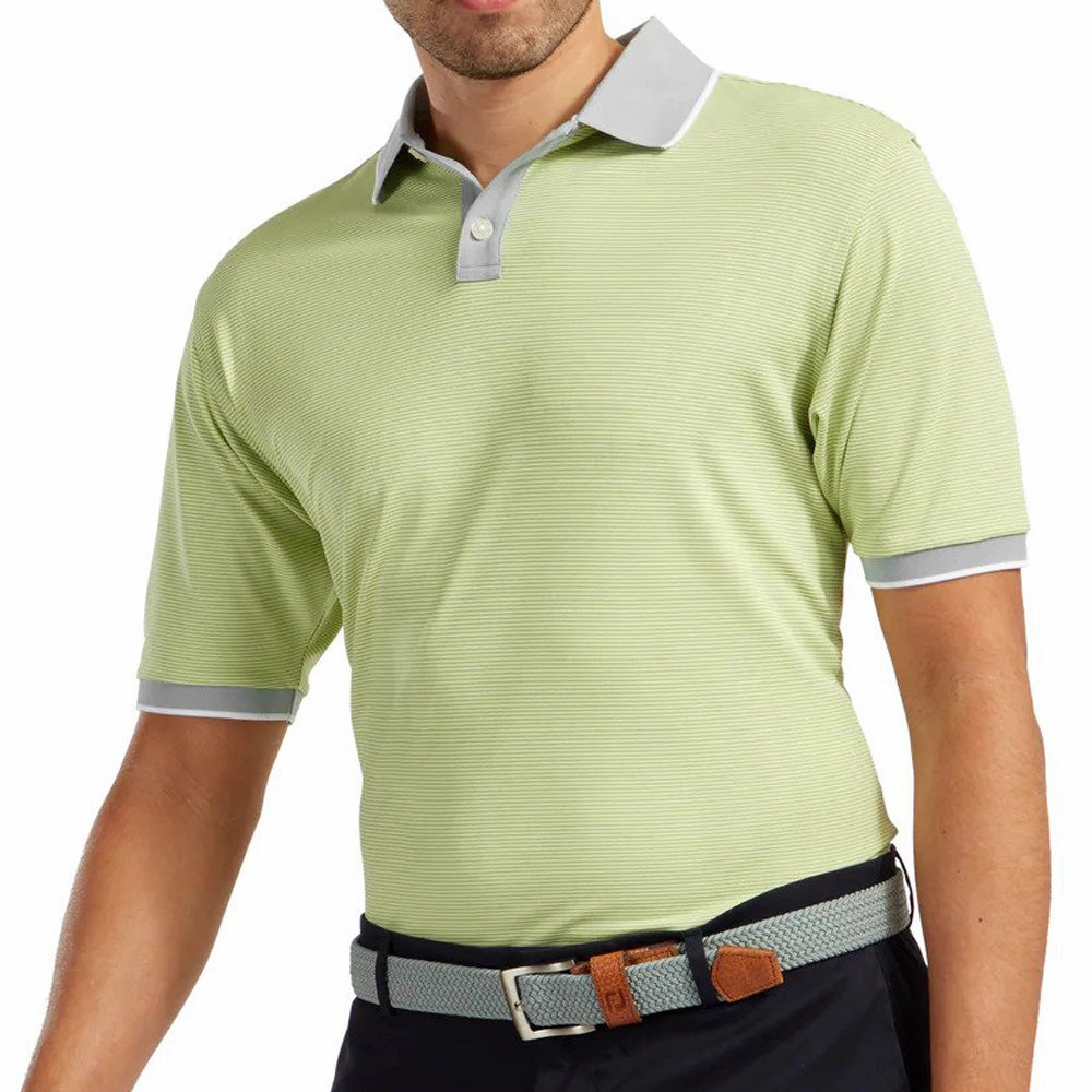 FootJoy Pique Ministripe Polo Shirt - Grey/Lime Comfort and Fit Popular