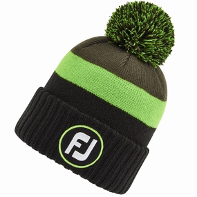 custom design FootJoy Pom Pom Beanie - Black/Acid Green/Olive