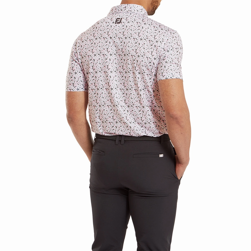 FootJoy Primrose Print Lisle Polo Shirt - Light Pink Everyday Fit Lightweight Design