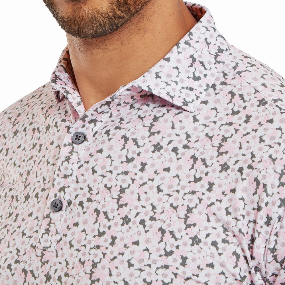Outdoor Smart FootJoy Primrose Print Lisle Polo Shirt - Light Pink