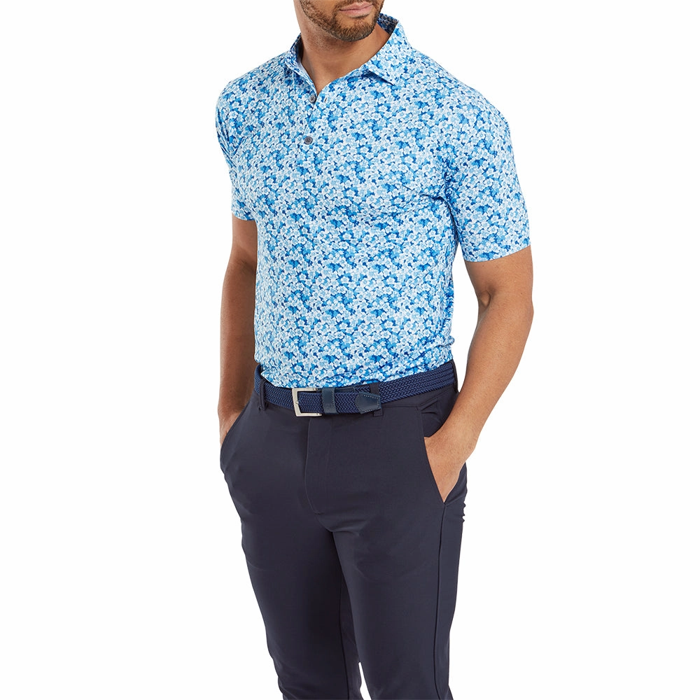 Classic Comfort Movie Night FootJoy Primrose Print Lisle Polo Shirt - Ocean