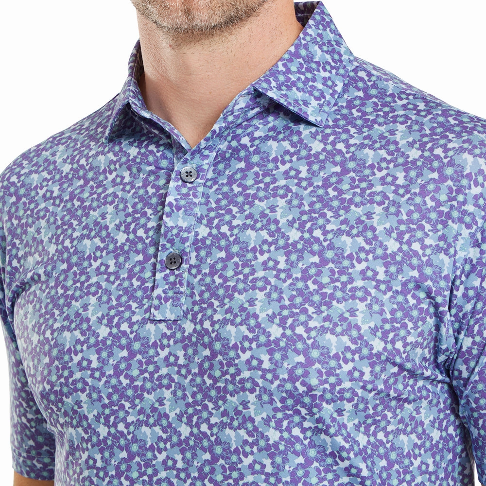 FootJoy Primrose Print Lisle Polo Shirt - Thistle Chill Style Non Iron Fabric