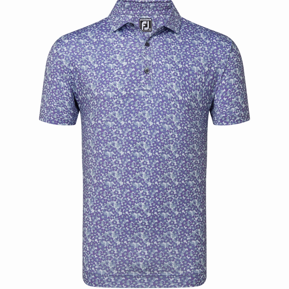 FootJoy Primrose Print Lisle Polo Shirt - Thistle Soft Brushed Finish