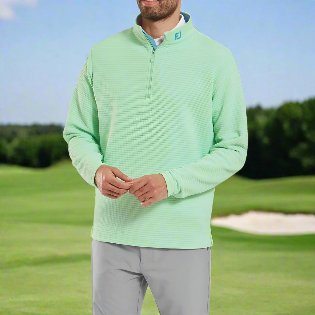 product running suitability Concert Look FootJoy Quilt Texture Chill-Out Pullover - Pistachio
