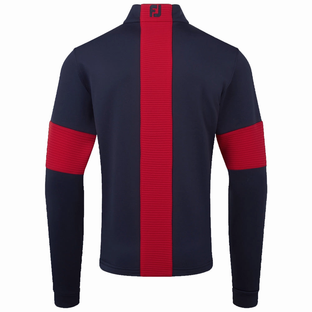 FootJoy Ribbed Chill-Out XP 1/2 Zip Pullover - Navy/Bright Red keychain accents jewelry accents