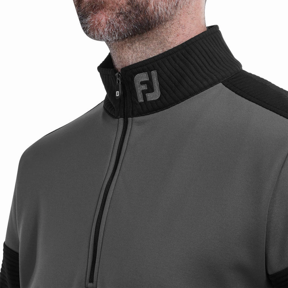 FootJoy Ribbed Chill-out Xtreme 1/4 Zip Pullover - Charcoal/Black Scoop neck