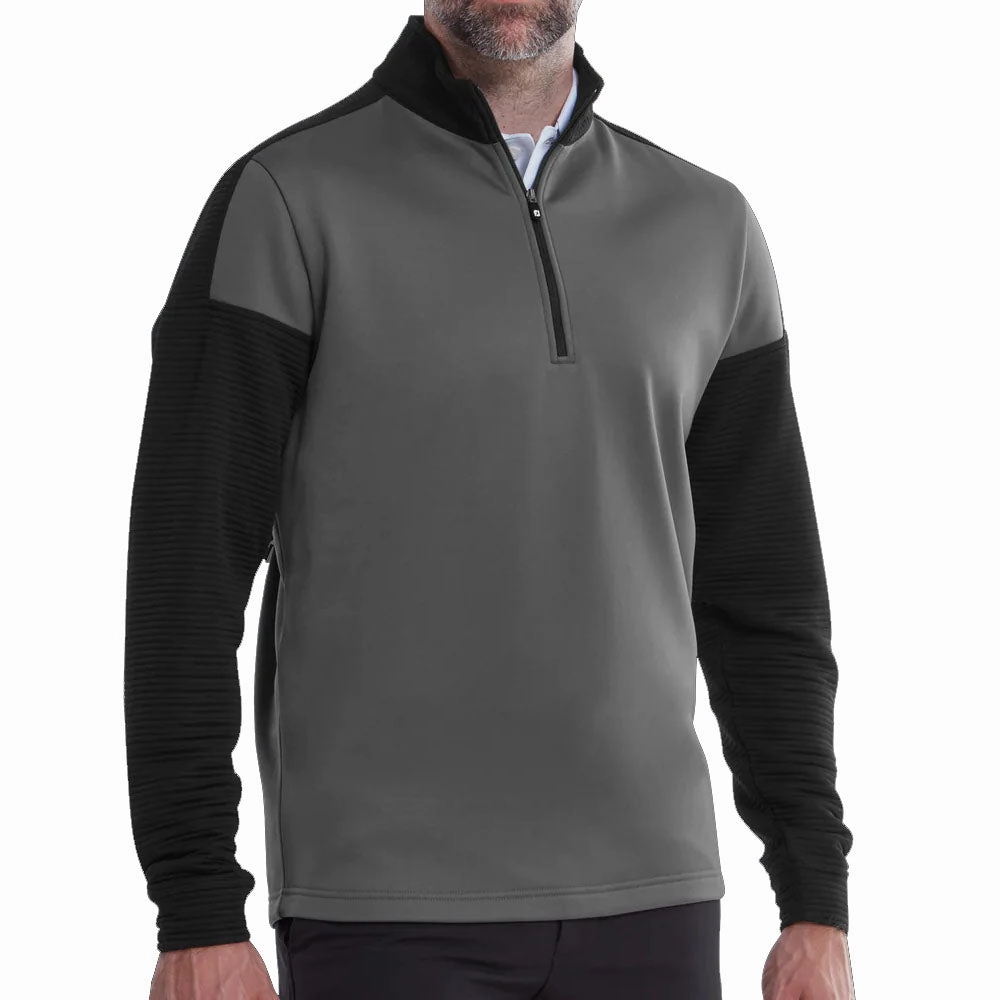 FootJoy Ribbed Chill-out Xtreme 1/4 Zip Pullover - Charcoal/Black product couple connection Two-Tone Design