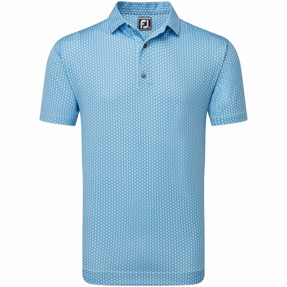 FootJoy Scallop Shell Foulard Polo Shirt - Blue Sky Curved Hem Comfy Essentials Wear
