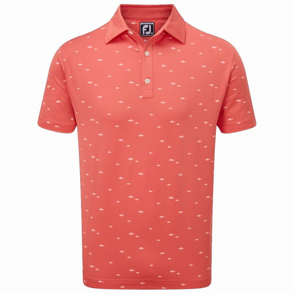 FootJoy School Fish Print Lisle Polo Shirt - Coral Simple and Chic