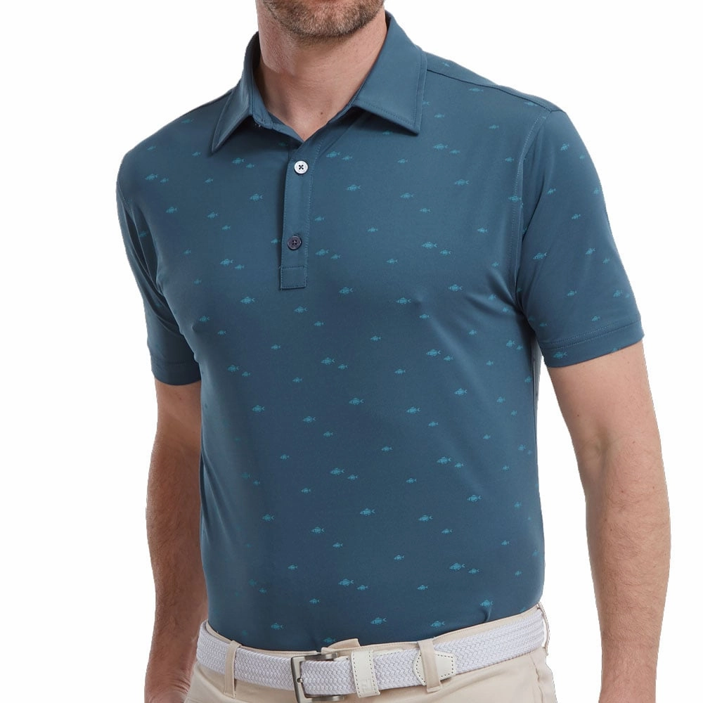FootJoy School Fish Print Lisle Polo Shirt - Ink City Fashion Look Casual All-Day