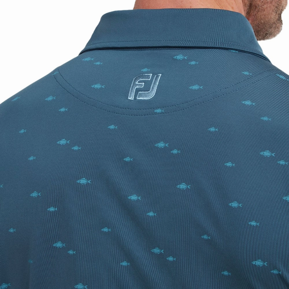 Drop Shoulder Design Weekend Fashion FootJoy School Fish Print Lisle Polo Shirt - Ink