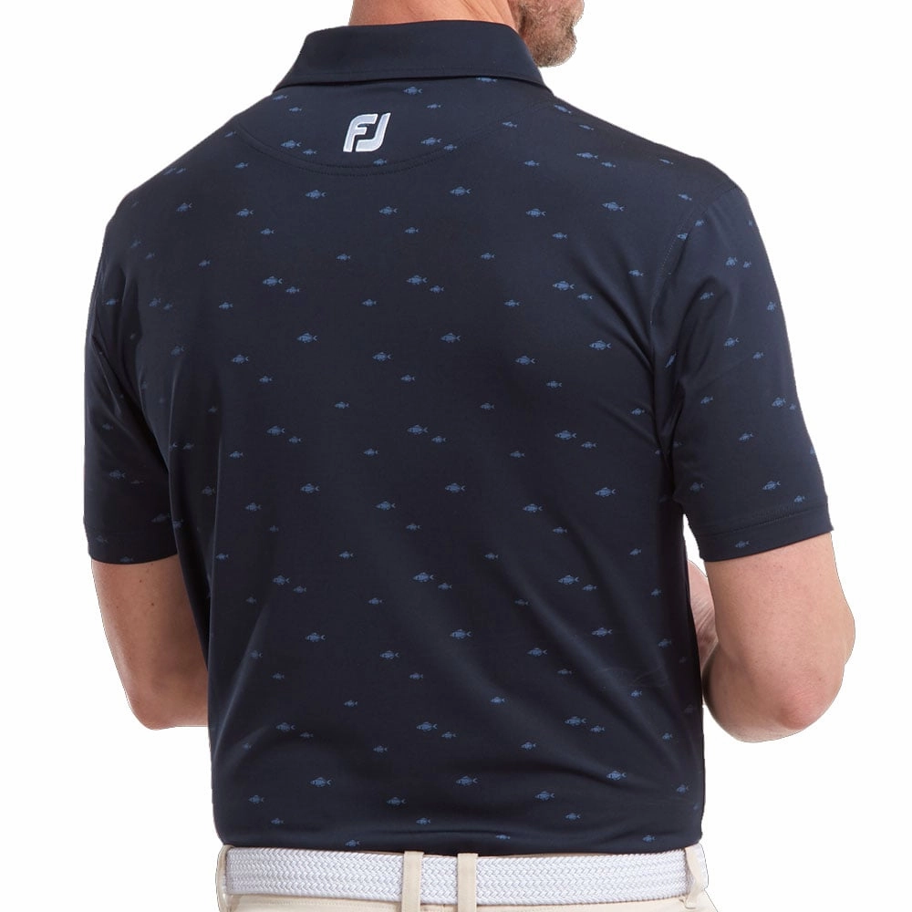 FlexibleCollarOptions Practical Wear FootJoy School Fish Print Lisle Polo Shirt - Navy