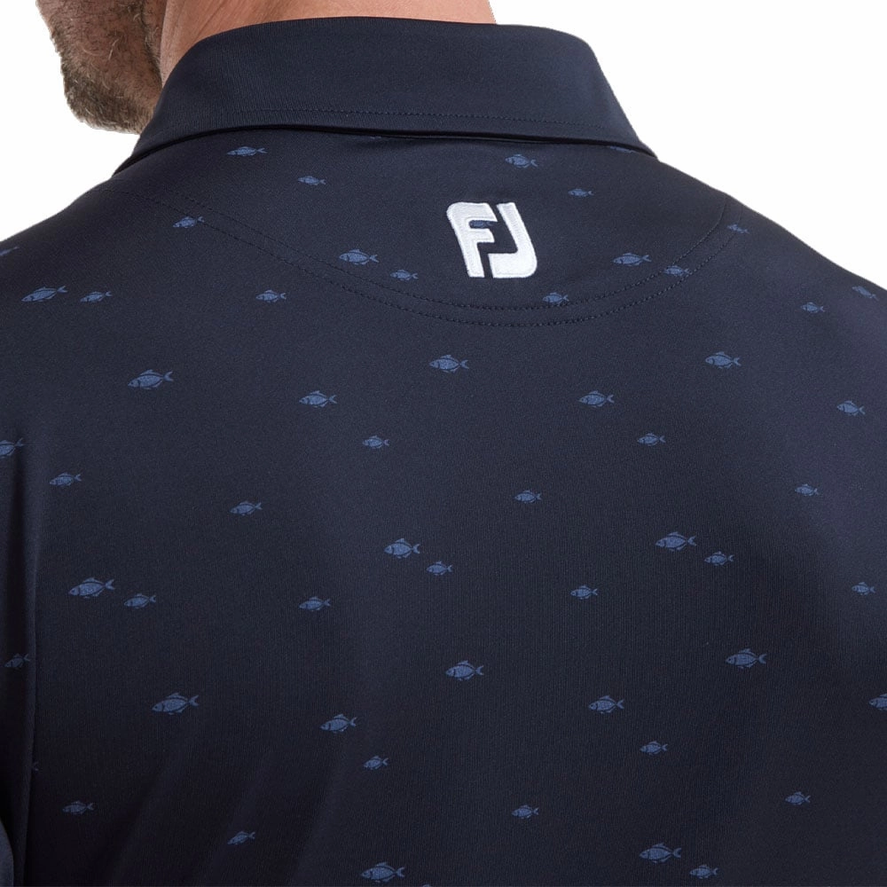 PreShrunkCotton FootJoy School Fish Print Lisle Polo Shirt - Navy