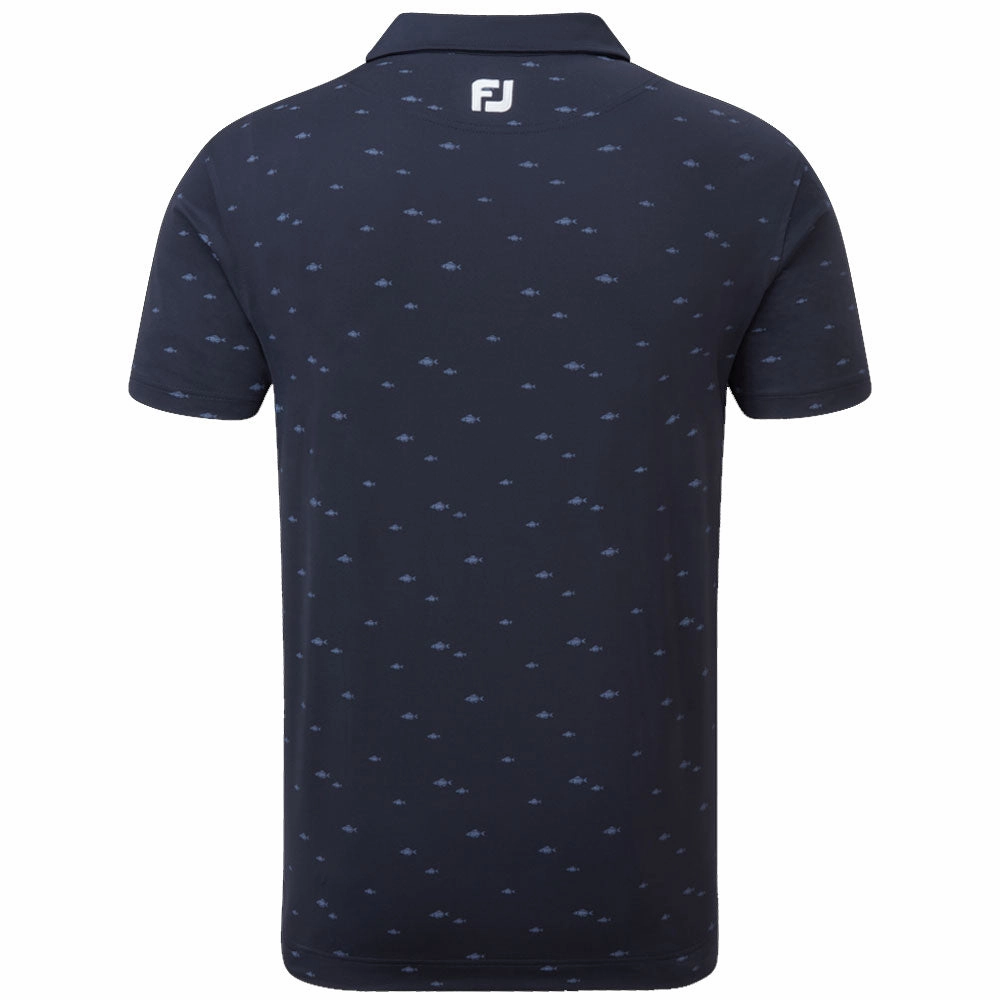 FootJoy School Fish Print Lisle Polo Shirt - Navy Layering Comfort Versatile Wardrobe Piece