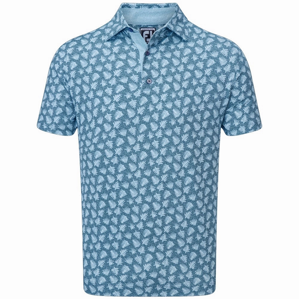 Outdoor Adventure Seamless Edging FootJoy Shadow Palm Print Pique Polo Shirt - Ink/Dusk Blue