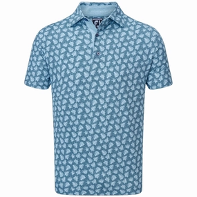 Outdoor Adventure Seamless Edging FootJoy Shadow Palm Print Pique Polo Shirt - Ink/Dusk Blue