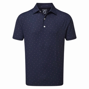 FootJoy Smooth Pique FJ Print Polo Shirt - Navy/Wildberry Collared