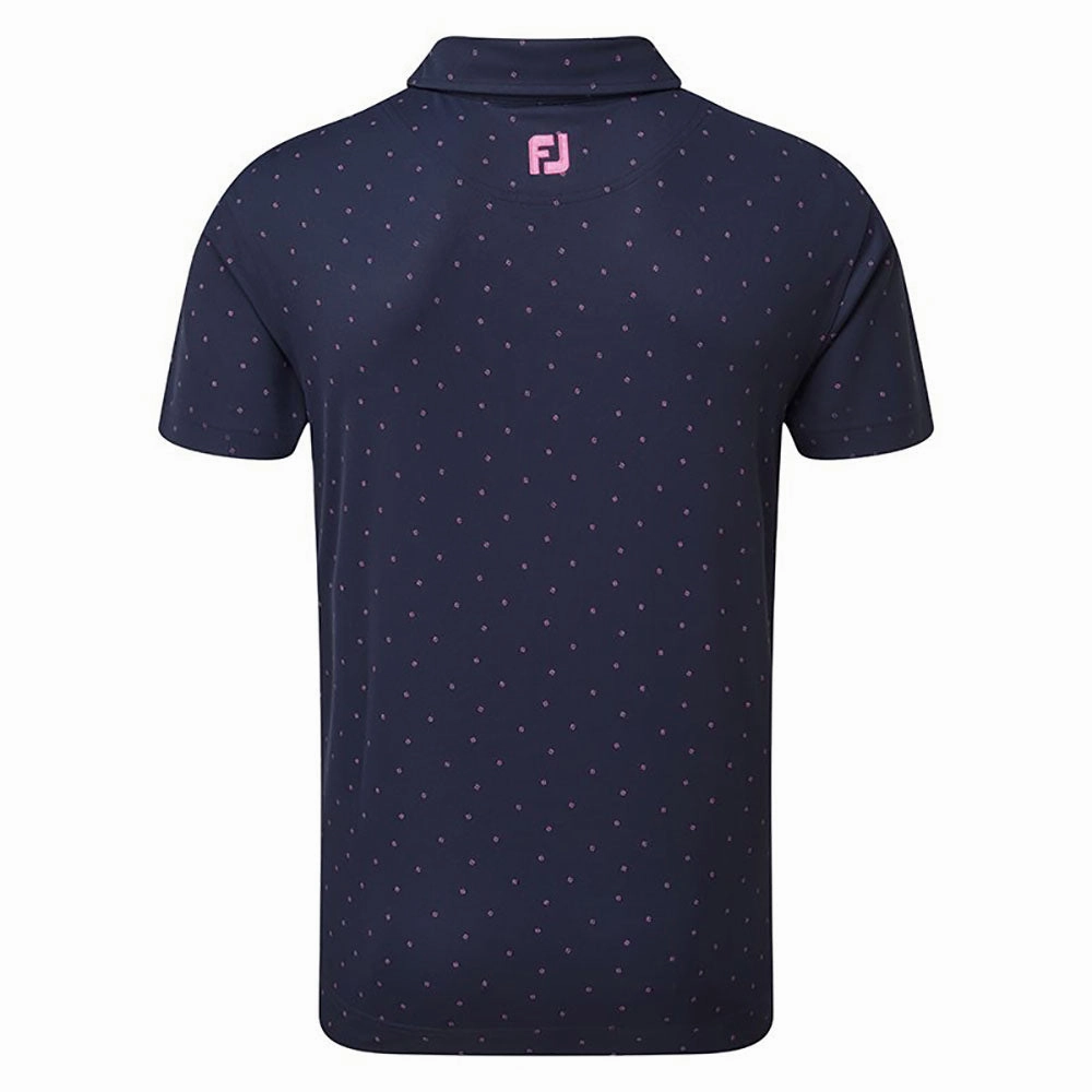 FootJoy Smooth Pique FJ Print Polo Shirt - Navy/Wildberry Short Sleeve Quality Fabric