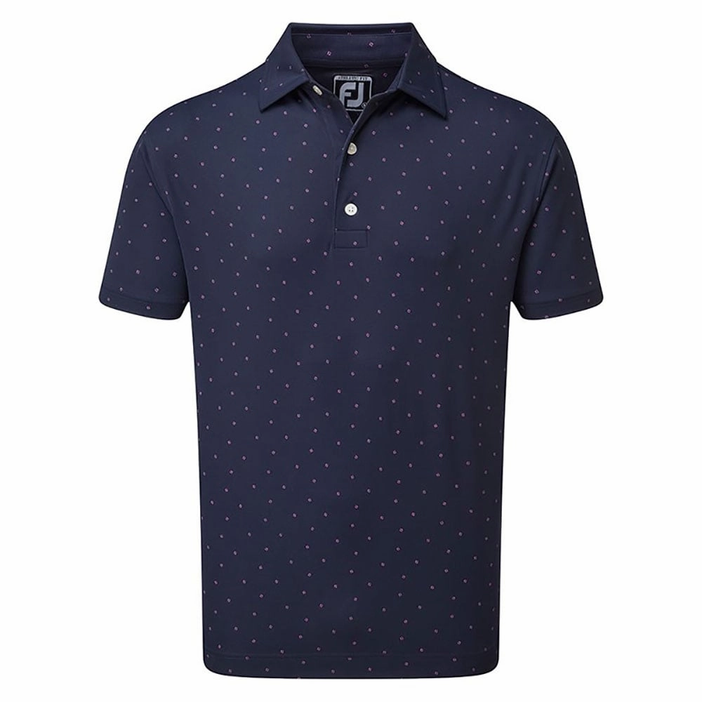 FootJoy Smooth Pique FJ Print Polo Shirt - Navy/Wildberry Collared