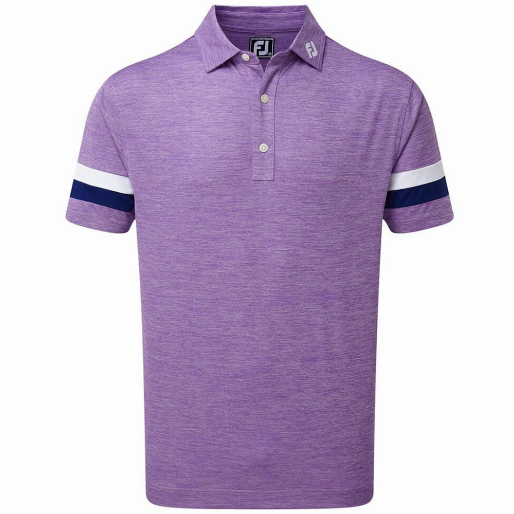 FootJoy Smooth Pique Spacedye Sleevebands Polo Shirt - Purple/Blue/White Soft Fit Wear
