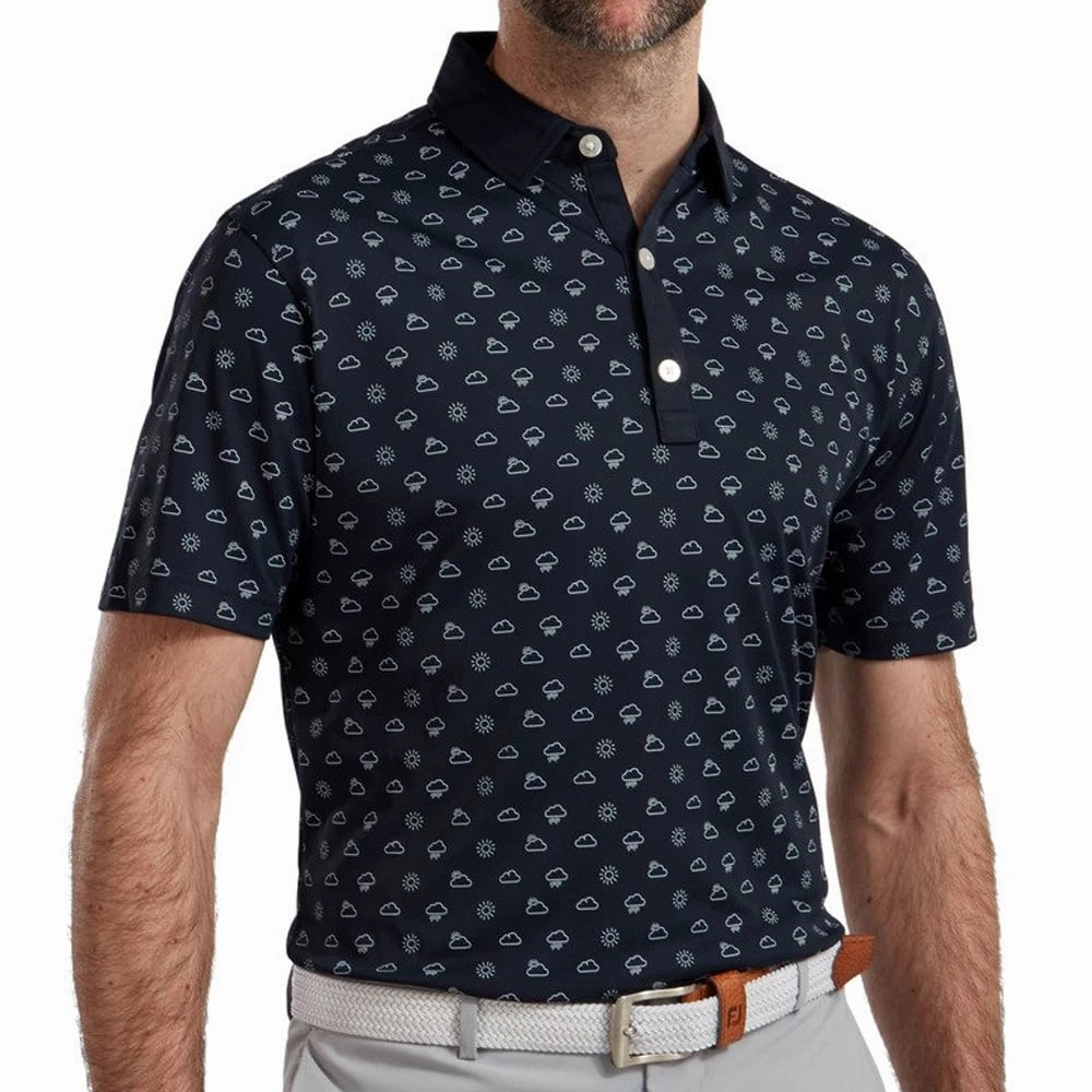 Popular Striped modernity FootJoy Smooth Pique Weather Print - Navy