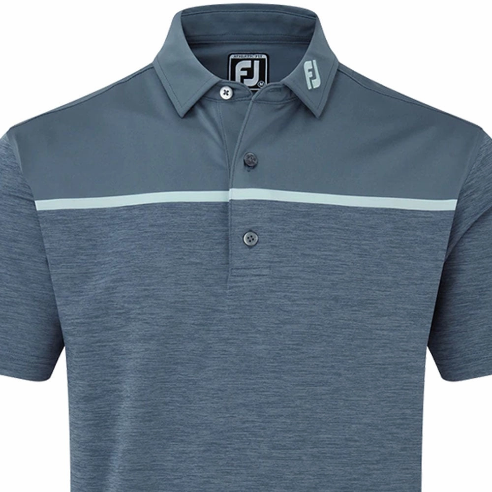 FootJoy Space Dye Block Lisle Polo Shirt - Bluestone Raw Hem Finish