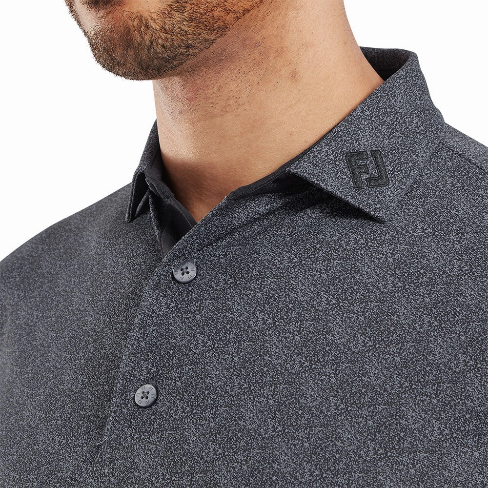 Soft and Stylish Sleep FootJoy Speckle Print Pique Polo Shirt - Black/Flint