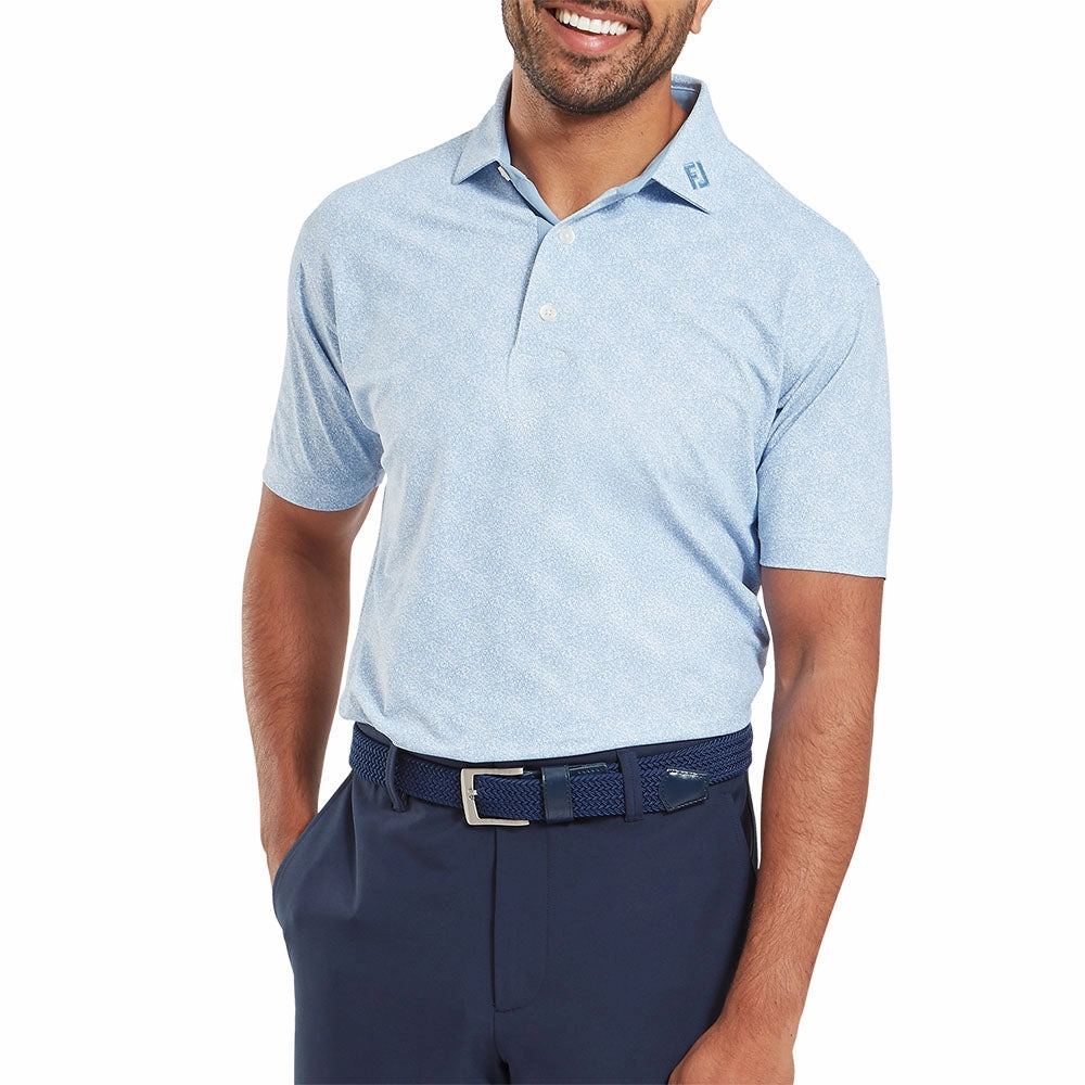 FootJoy Speckle Print Pique Polo Shirt - Blue Jay/White Outdoor Wear