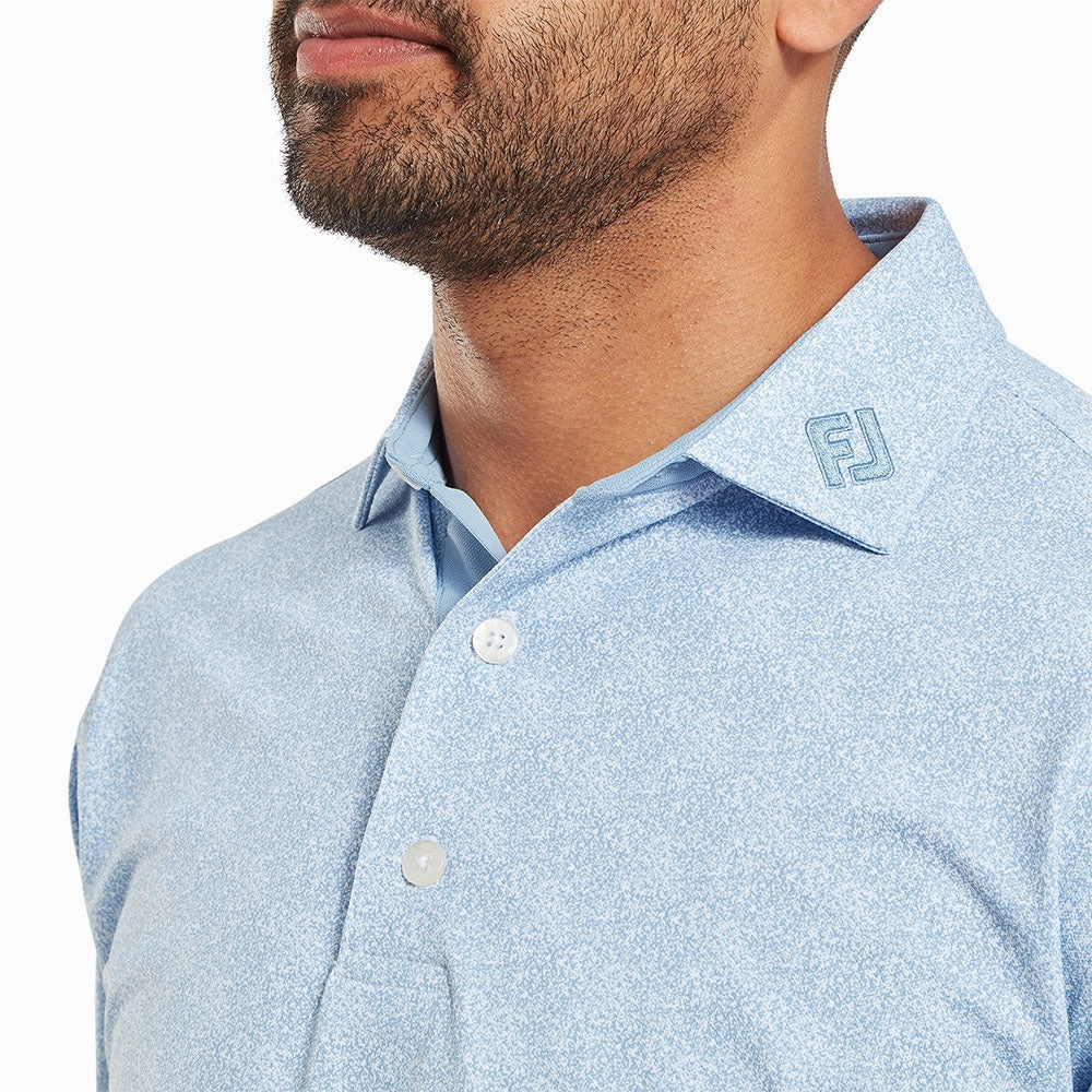 FootJoy Speckle Print Pique Polo Shirt - Blue Jay/White Anti Pilling Treatment Comfortable Layer