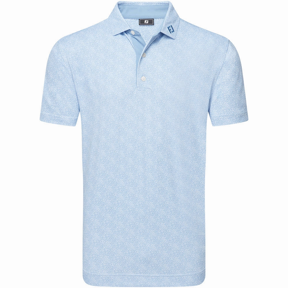 FootJoy Speckle Print Pique Polo Shirt - Blue Jay/White Breathable Yarn Composition